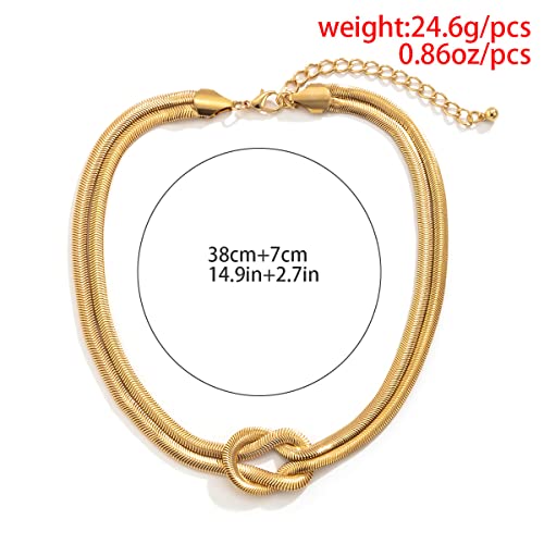 PLOUTOS Chunky Gold Knot Choker Necklace for Women Adjustable Double Snake Chain Design Bold Statement Fashion Jewelry Accessory For Party Daily Wear Gift - color: Gold