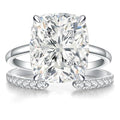 AVECON 3CT/5CT Elongated Cushion Cut Engagement Ring Set for Women, Wedding Promise Cubic Zirconia Band, 14K Gold/White Gold Plated Stackable Adjustable Bridal Half Eternity Open Rings, Size 5-9 - color: Silver-5CT