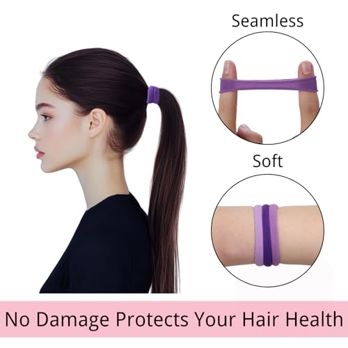 LuSeren 120 Pcs Purple Hair Ties for Women, No Damage Soft Seamless Nylon Hair Elastics for Thick Hair, Ponytail Holders, 3 Gradient Purple Hair Accessories - color: Purple