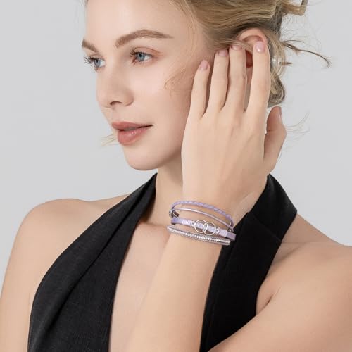FANCY SHINY Boho Leather Wrap Bracelet Stackable Infinity Chunky Cuff Bracelets Western Hippie Outfits Jewelry Valentine Gifts for Women - color: Purple