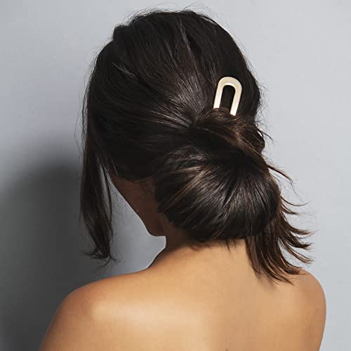 The Hair Edit Sleek Chignon French Pin, Elegant Gold Metal Hair Accessory for Buns, French Twists & Updos, Lightweight Pin for Effortless Everyday Style, Hair Pin for All Hair Types, Easy to Use - color: Soft Gold