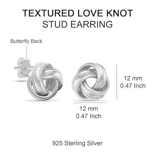 LeCalla 925 Sterling Silver Knot Stud Earrings Jewelry | Italian Design Love Knot Stud Earring | Celtic Knot Stud Earrings for Women - color: White Textured Love-Knot