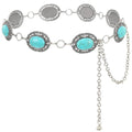 XZQTIVE Women Boho Chain Belts For Dresses Jeans Western Cowgirl Waist Links Belt Adjustable Metal Concho Belt - color: Green Turquoise Silver(gemstone), size: Fit Waist up to 56 In