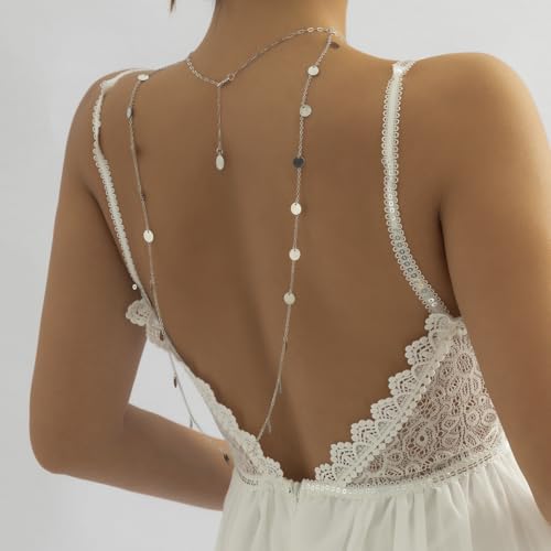 Rhinestone Back Chain Necklace for Women Bridal Wedding Sexy Rhinestone Backdrop Chain Waist Belly Chains Trendy Body Chains Jewelry - style: SilverA