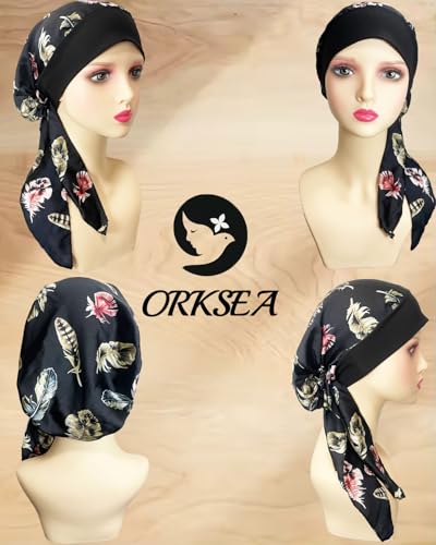Chemo Headwear for Women Head Scarf Headwraps Silky Soft Turbans for Women Cancer Hats Chemo Beanie Coverings Scarves - color: B Black Pattern2