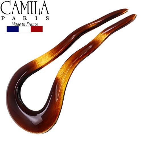 Camila Paris CP2639 French Twist Stick Clip Pins, Tortoise Shell, Wavy Hair Pin U-Shaped Hair Fork for Girls Spiral Updo Chignon Bun Holder, Flexible Styling Hair Accessories for Women, Made in France - color: 2-Prong Tortoise Shell