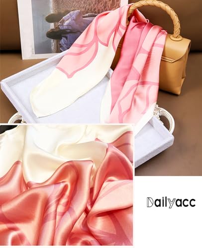 Dailyacc Hair Bandanas Scarf For Women Lightweight Fashion Neck Silk Satin Head Scarves For Sleeping Handbags Scarf - color: 14-pretty in Pink/27.5*27.5in