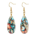 Stone Drop Earrings for Women Earrings Teardrop Jasper Stone Dangle Earrings - color: Blue&Red-Golden Hook