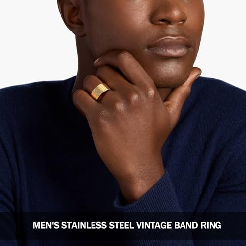 MEDOJO 10 Pcs Men's Stainless Steel Vintage Signet Ring Square Pinky Thumb Chunky Thin Band Ring Vintage Biker Band Rings Set 7-13 - color: Gold