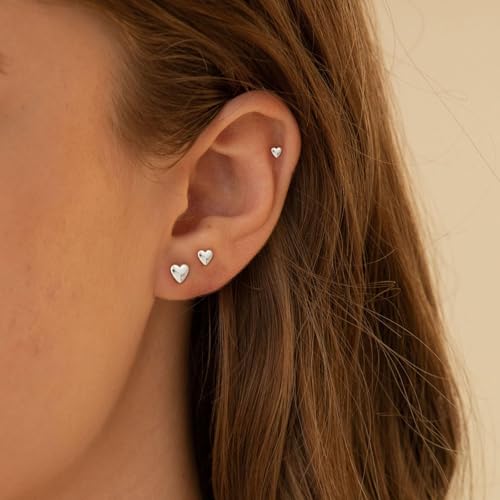 VRIUA 20G Tiny Flat Back Earrings for Women - 14K Gold/Silver Plated Small Flat Back Stud Earrings Hypoallergenic Cartilage Helix Piercing Jewelry - color: 5/6/7mm-Heart Flat Silver