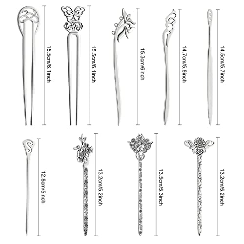 TUPARKA 18 PCS Silver Hair Sticks Vintage Hair Pins Chinese Women Hair Chopsticks Pins Retro Vintage Decorative for Hair Diy Accessory（9 Design） - color: silver
