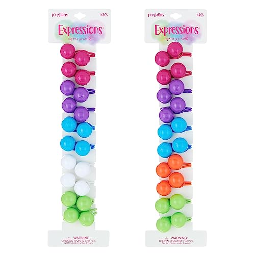 20pc Ponytailers Ponytail Balls Hair Elastics Collection, 18mm -Value | Round Opaque Multicolored Twin Hair Beads Bauble Hair Ties Ponytail Holders, Toddler Kids Bobble Hair Tie. - color: 18m Round
