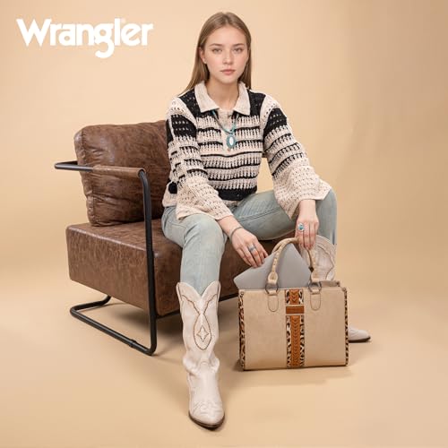 Montana West Wrangler Animal Print Tote Bag for Women Western Purse Boho Top Handle Satchel Handbag - color: Leo Khaki