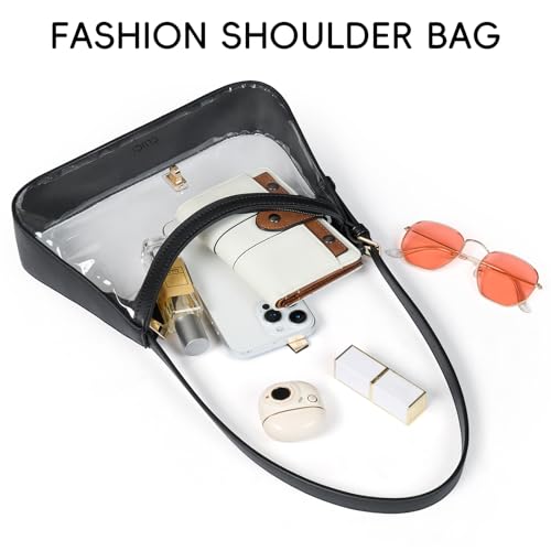 CLUCI Clear Bag for Stadium Events, Clear Purses for Women, Shoulder Bag Hobo Handbag with Adjustable Strap - color: B-transparent With Black-small
