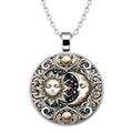 1pc Stunning Round Pendant Necklace - Unique Sun & Moon Pattern, Oil Painting Style Glass Mosaic, Alloy Construction, Trendy Sweater Chain, Fashionable Gift for Women - Christmas or Birthday Gift - color: Gray Moon (Silver)