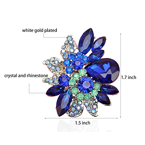 CSY Luxury Women's Austrian Crystal Leaves Flower Big Cocktail Statement Rings Stretch Adjustable Ring Jewelry Accessories - color: 01 royal blue