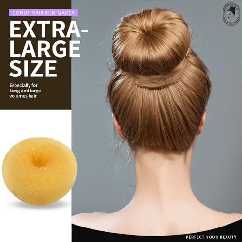 Teenitor Hair Bun Maker Set, 7 Pieces Bun Donuts for Hair(1 Extra-Large, 2 Large, 2 Medium, 2 Small), 5 Elastic Bands, 20 Hair Pins, Gold - color: Gold