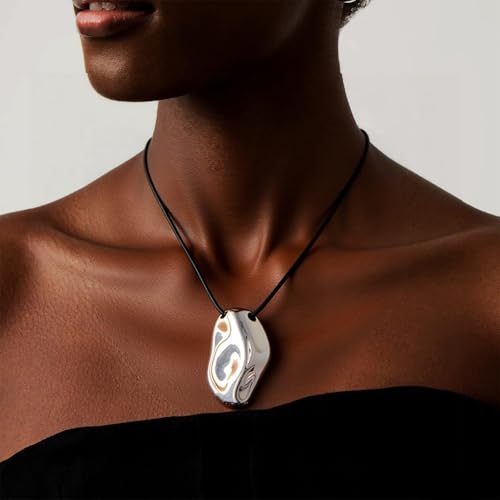 Frodete Statement Necklace for Women Chunky Gold Necklaces Long Pendant Necklace Boho Necklaces Gold Pendant Jewelry Cowboy Chic Style Cowgirl Outfit - color: Z7:Silver Necklace