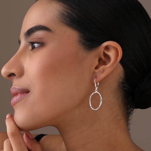 LeCalla 925 Sterling Silver Drop Earrings | Lever-Back Drop Earrings | Hypoallergenic Silver Teardrop Leverback Dangle Earring for Women Jewelry Gifts - color: Classic Hammered-37MM