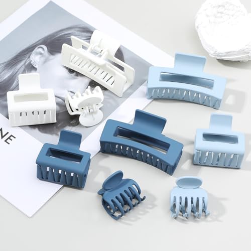CHANDAT 3 Style Blue Hair Claw Clips Set - 9 pcs Medium Rectangle and Square Clips for Thick and Thin Hair Women's Accessories - color: Blue
