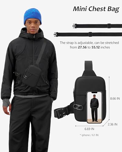 Peicees Small Anti-theft Sling Bag for Men Women Waterproof Mini Crossbody Backpack Chest Bag Travel Passport Phone Holder, Black - color: Black