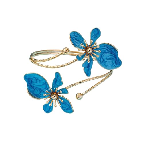 Flower Arm Cuff Bracelets for Women Adjustable Gold Upper ArmBand Jewelry Boho Floral Open Wrap Statement Bangle Bracelet Arm Cuff Jewelry Gifts for Women - color: Bule
