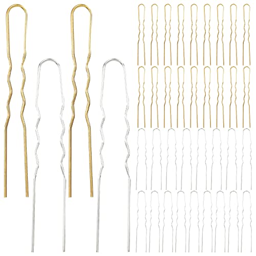 Lawie 40 Pack 3 Inch Gold Silver Metal U Shaped Hair Pins Alloy Iron Wire Hair Fork Long Chopsticks Hairpins Picks Hair Sticks Shawl Pin Hairclips Simple Fast Bun Holder Crafting DIY Accessory Bulk