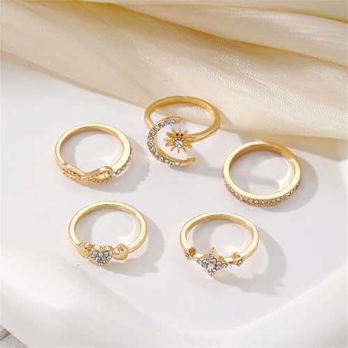 Boho Stackable Rings for Women Trendy Knuckle Joint Finger Knuckle Nail Ring Sets Simple Star Moon Stack Preppy Statement Rings Cute Stuff - style: F-6
