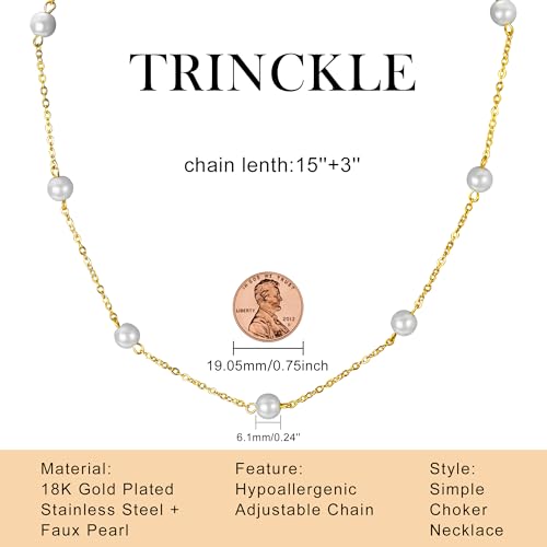 Trinckle Pearl Necklaces for Women, Gold Pearl Choker Single Pendant Necklace Layered Daisy Jewelry for Prom Birthday Gifts, Prom Wedding Strands for Bride Bridesmaids as Beach Summer Accessories - style: Gold Pearl Necklace