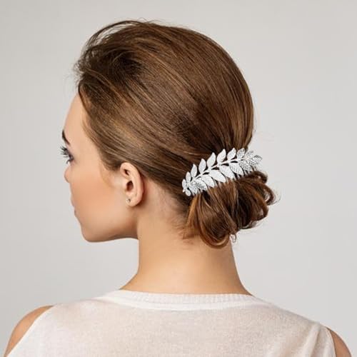 5 PCS Leaf Hair Side Combs Gold Rhinestone Hair Comb Clips with Teeth Wedding Headpiece Hair Accessories for Women, Girls, Bride, Bridesmaid(Silver) - color: Silver