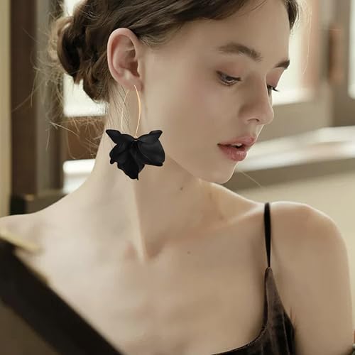 Exaggerated Bohemian Resin Rose Flower Petal Dangle Drop Earrings Long Acrylic Tiered Floral Tassel Earring for Women - color: Black