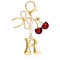 Cute Initial Cherry, Bow, Heart & More Styles - Personalized Keychain Bag Charms & Purse Accessories for Handbags - color: Red Cherry, style: R