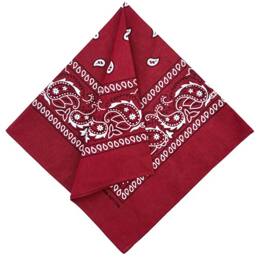 MDSTYLE 6 Pack 100% Cotton Bandanas 22” x 22" for Men & Women Paisley Handkerchief Headband Scarf Bandana - color: Black X2, Burgundy X2, Tan X2