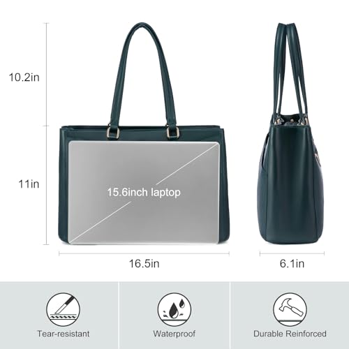 LOVEVOOK Laptop Bag for Women 15.6 Inch Tote Bags Waterproof Leather Briefcase Computer Women Business Office Work Bag,Forest Green - color: Forest Green 15.6 Inch, size: 15.6 inch