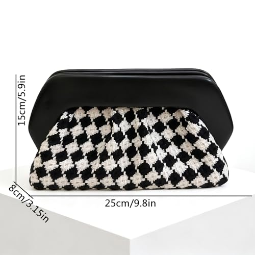 ENBEI Women's Checkered Crochet Evening Clutch Faux Leather Small Handbag Purse for Wedding Party Daily Use | Checkered Crochet