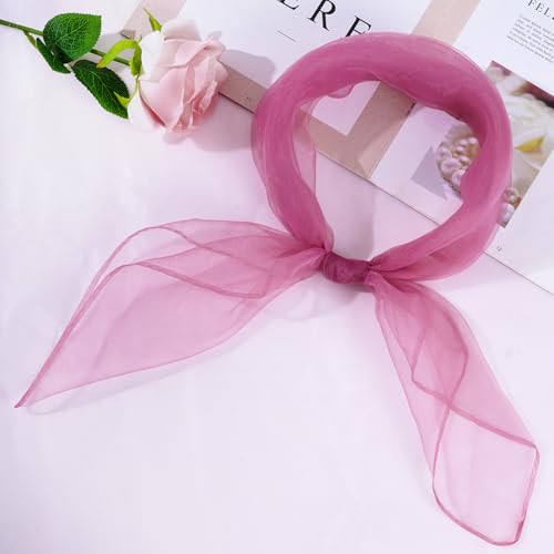 Fengek 9 Pcs Chiffon Scarf, 27.6 Inch Square Solid Color Bandana Handkerchief Ribbon Scarves for Women Girls - color: Multicolor 5
