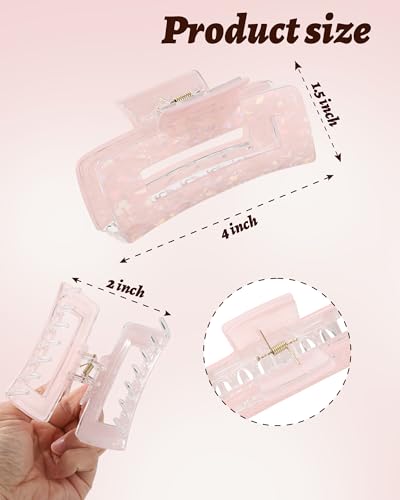 4Pcs Large Acrylic Hair Claw Clips, Nonslip Cute Hair Clips for Thick Hair and Long Hair, Rectangle Marble Claw Clips Hair Accessories for Women and Girls - color: White + Pink + Blue + Cyan