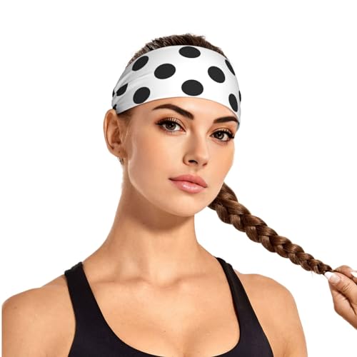 Black and Gold Swirl Liquid Ink Marble Workout Headbands Fashion Sports Sweatbands Yoga Hairbands for Fitness Athletic Non Slip Wicking Headscarf for Men Womens Girls Summer Accessories Elastic Bands - color: Polka Dot Black White