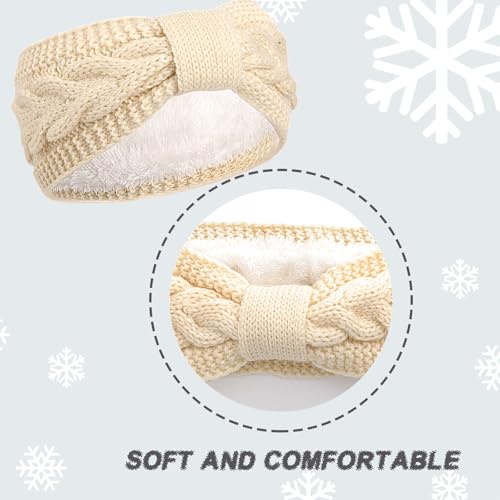 DRESHOW Crochet Ear Warmer Headband Soft Knit Chunky Turban Stretch Thick Headbands Warmer Fuzzy Head Wrap for Women - color: 3 Pcs Knot Style: White, Ivory White, Khaki
