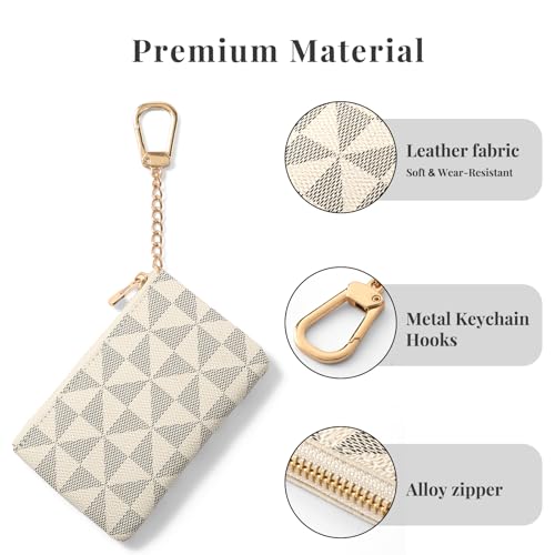 Leather Coin Purse for Women with KeyChain Small Zipper Change Purse coin Pouch Card Holder Wallet Clutch for Women & Men (White) - color: White