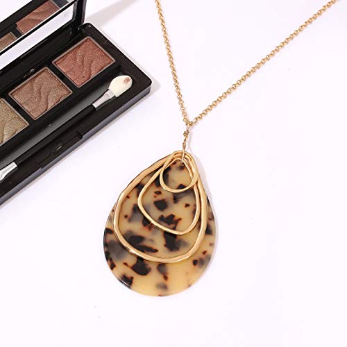 MOLOCH Long Necklace For Women Geometry Teardrop Acrylic Circle Pendant Necklace Statement Boho Acetate Resin Necklace Minimalist Gift - color: Leopard
