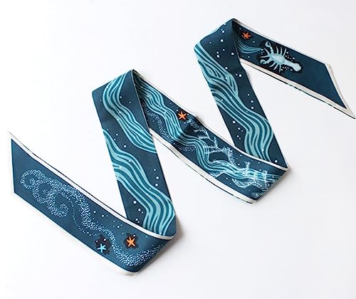JERLA 100% Mulberry silk Scarf bag scarf Head Hair Ribbon Handbag Handle wrap Tie Bundle Neckerchief Scarf for women - color: Sea World Blue