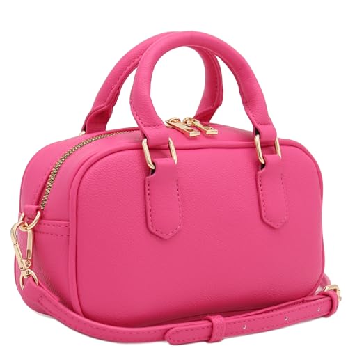 FashionPuzzle Mini PU Leather Satchel Purse Top Handle Crossbody Bag - color: Fuchsia
