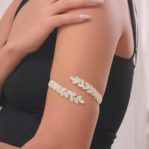 Gold Rhinestone Arm Cuff Bracelet for Women Adjustable Sparkly Upper Arm Cuff Wedding Party Jewelry - color: A2:gold arm cuff