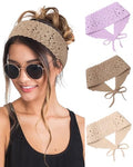 HAIMEIKANG Hippie Hair Bandana Headbands for Women Boho Headband Knit Hair Bands Floral Head Wrap for Women and Girls(light purple+beige+khaki) - color: light purple+beige+khaki