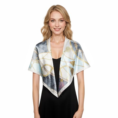 RIIQIICHY Head Scarf for Women Like Silk Scarf Hair Scarf Printed Square Scarf Bandanas for Women 35 Inches - color: Blue/Grey