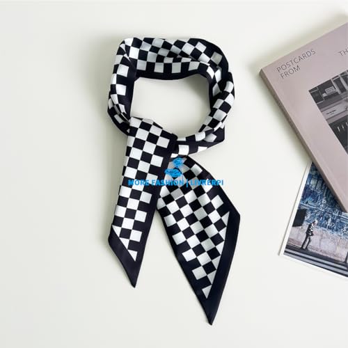 Hair Head Neck Bag Long Scarf Versatile Wrap for Women Soft & Lightweight for Everyday Chic - color: 41 Black Checkerboard 3.7 X 38 Inch