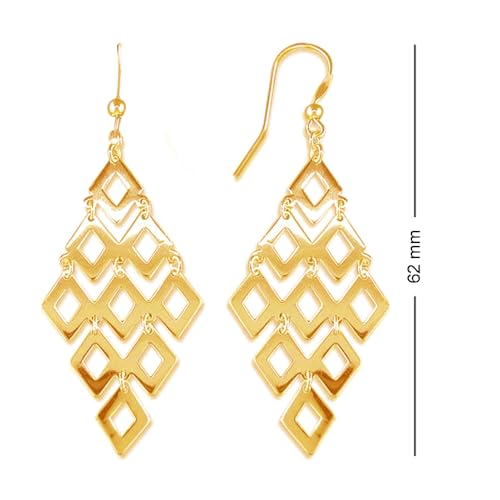LeCalla Sterling Silver Dangle Earrings for Women | 925 Sterling Silver Long Interlocked Handmade Textured Drop Earring for Women - color: Gold-Plated Chandelier