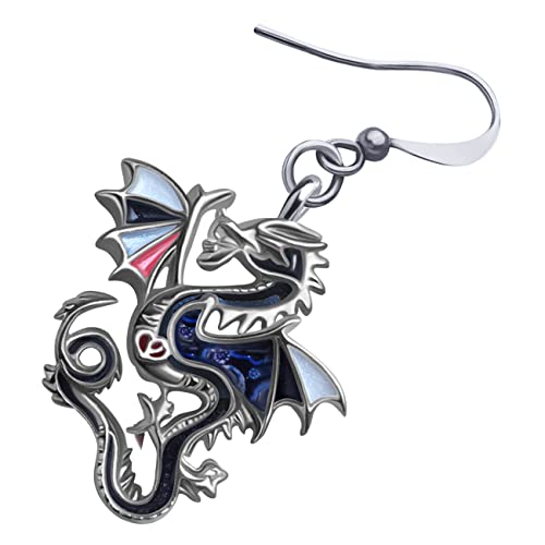 Enamel Alloy Dinosaur Fantasy Dragon Earrings Drop Dangle Unique Animal Jewelry For Women Dragons Gifts - color: Graphite Black