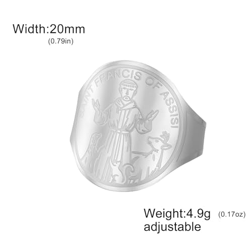 TEAMER Resizable Saint Francis of Assisi Ring Pendant Patron Saint of the Animals and Nature Francis Pet Protect Medal Catholic Jewelry For Women Men - color: Silver